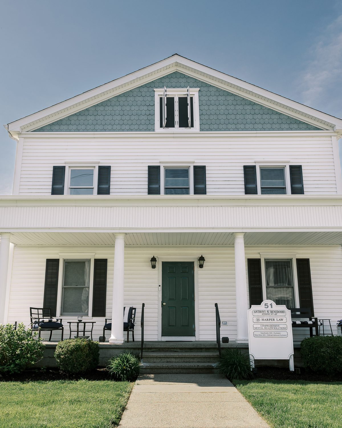 The green front door at 51 Cherry Street, Milford