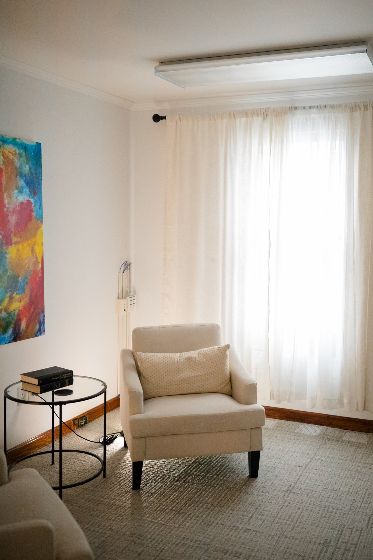 Therapy room at CMHS, 51 Cherry Street, Milford: armchair by a sunlit window